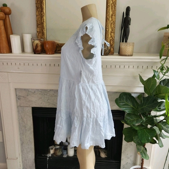 Aritzia Wilfred Blue Crinkle Babydoll Dress Sidonie Ruffle Boho Size Small - Picture 4 of 10
